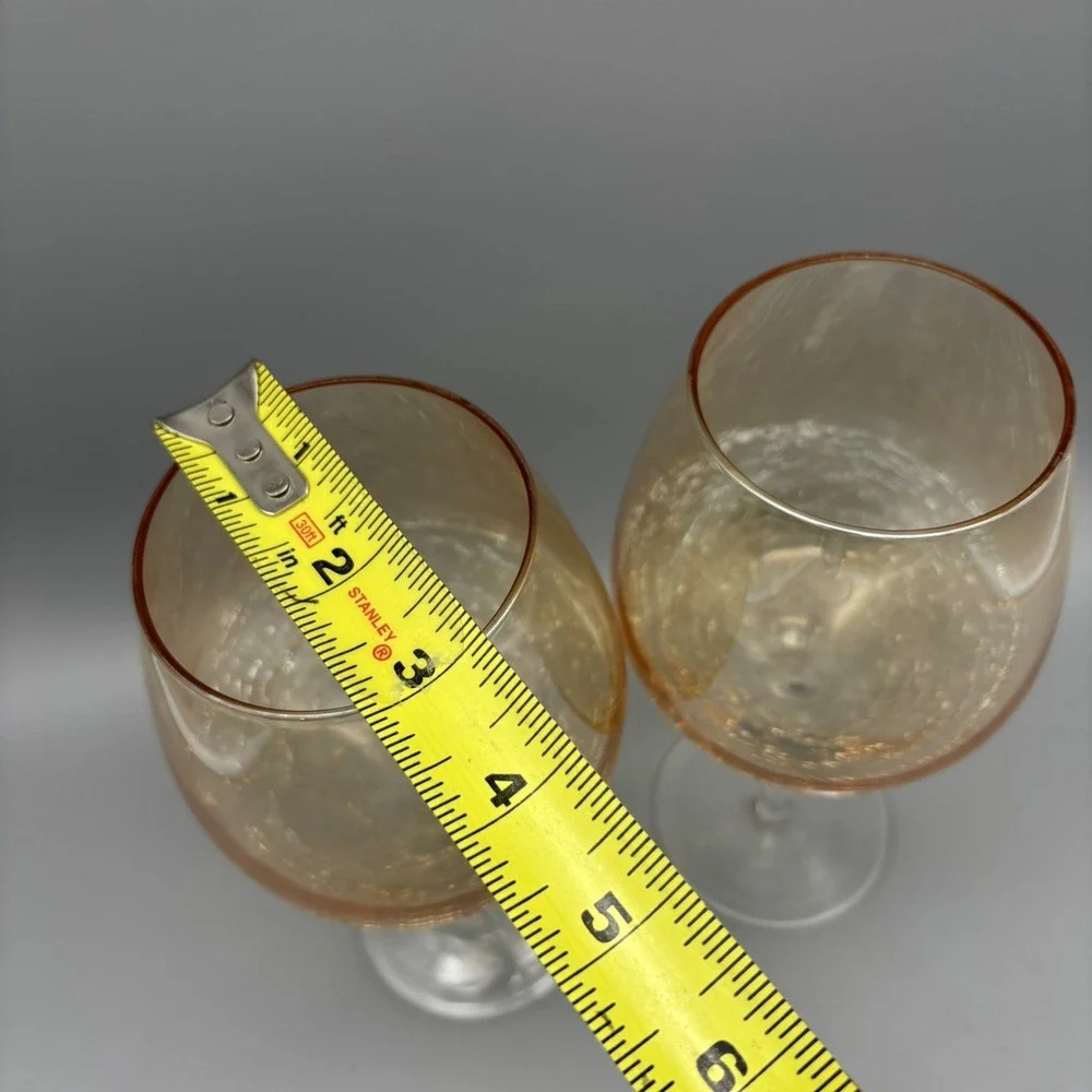 PIER 1 AMBER GOLDEN LUSTER‎ CRACKLE WINE BALLOON STEM/GOBLETS 8.5